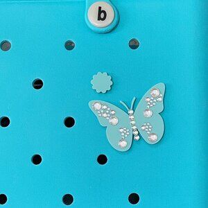 Rhinestone Aqua Butterfly Screw Back Bogg Charm-Butterfly Bogg Charm-New